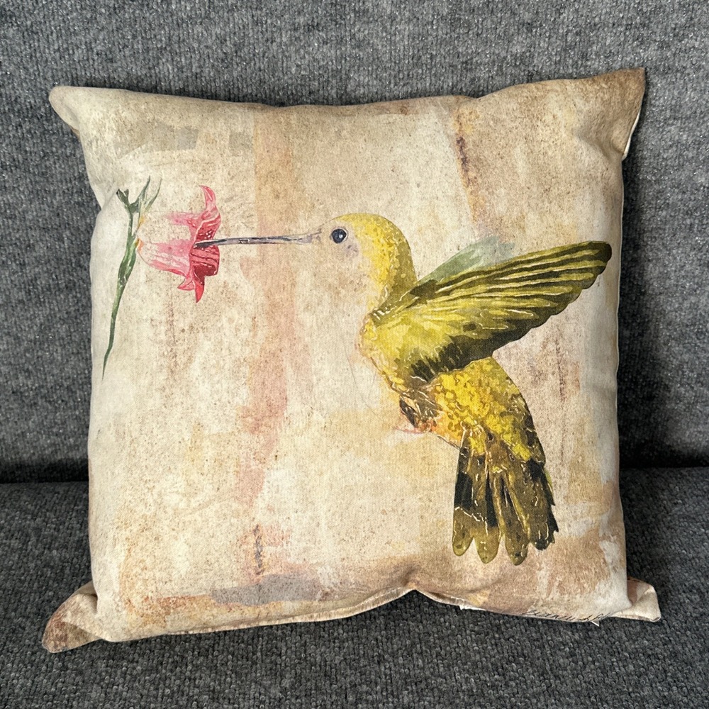 Climaweave Throw Pillow Hummingbird Flower Accent Home Decor 17 x17